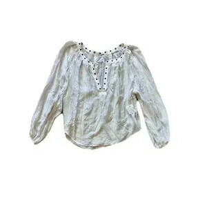 NWT Women's Free People Boho Chic White Peasant Blouse Eyelet Details Size XS